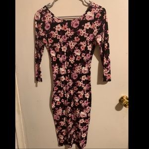 Black and pink floral bodycon dress
